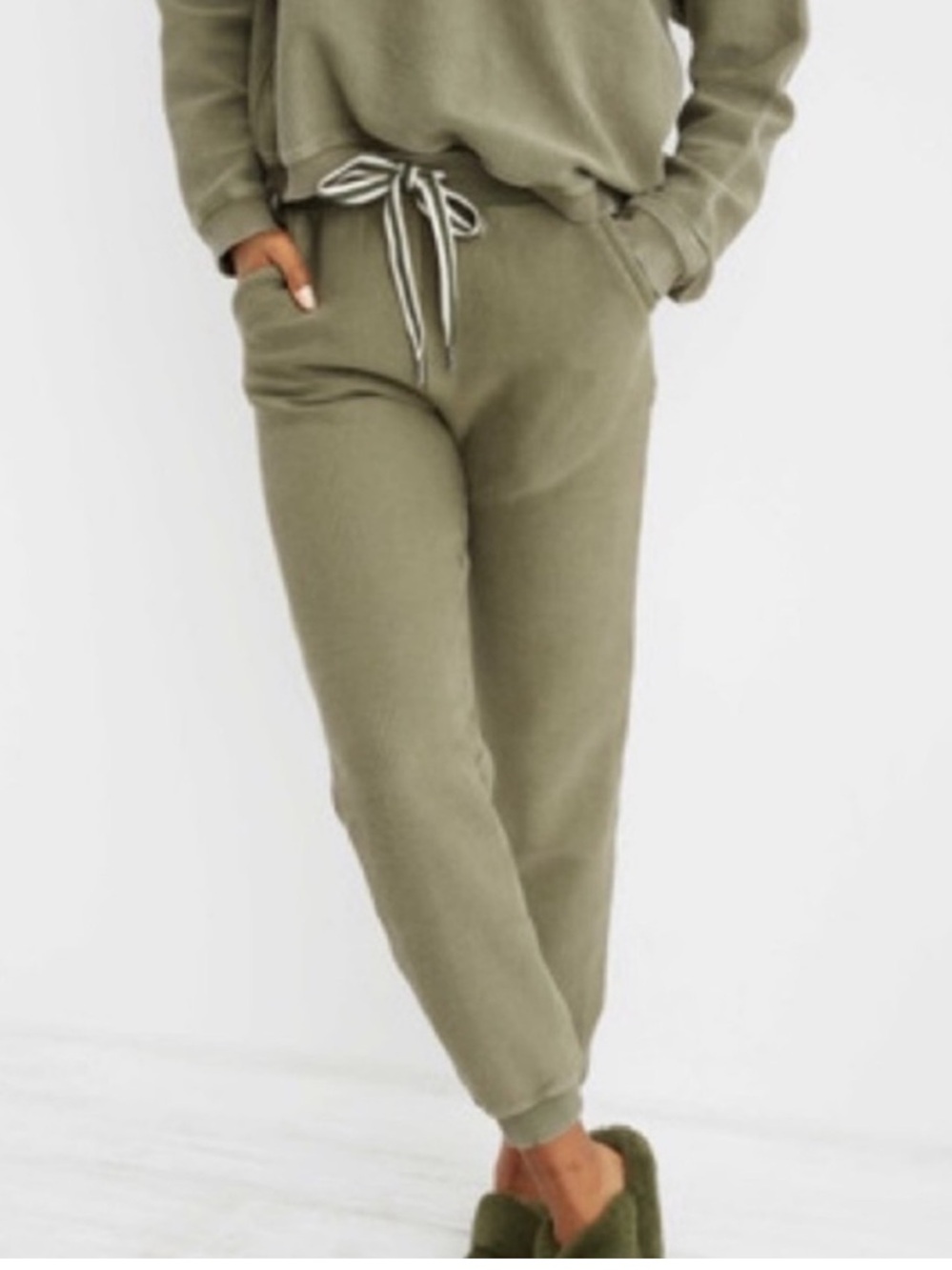 aerie Ribbed Olive Green Corded Drawstring Jogger Sweatpants XS